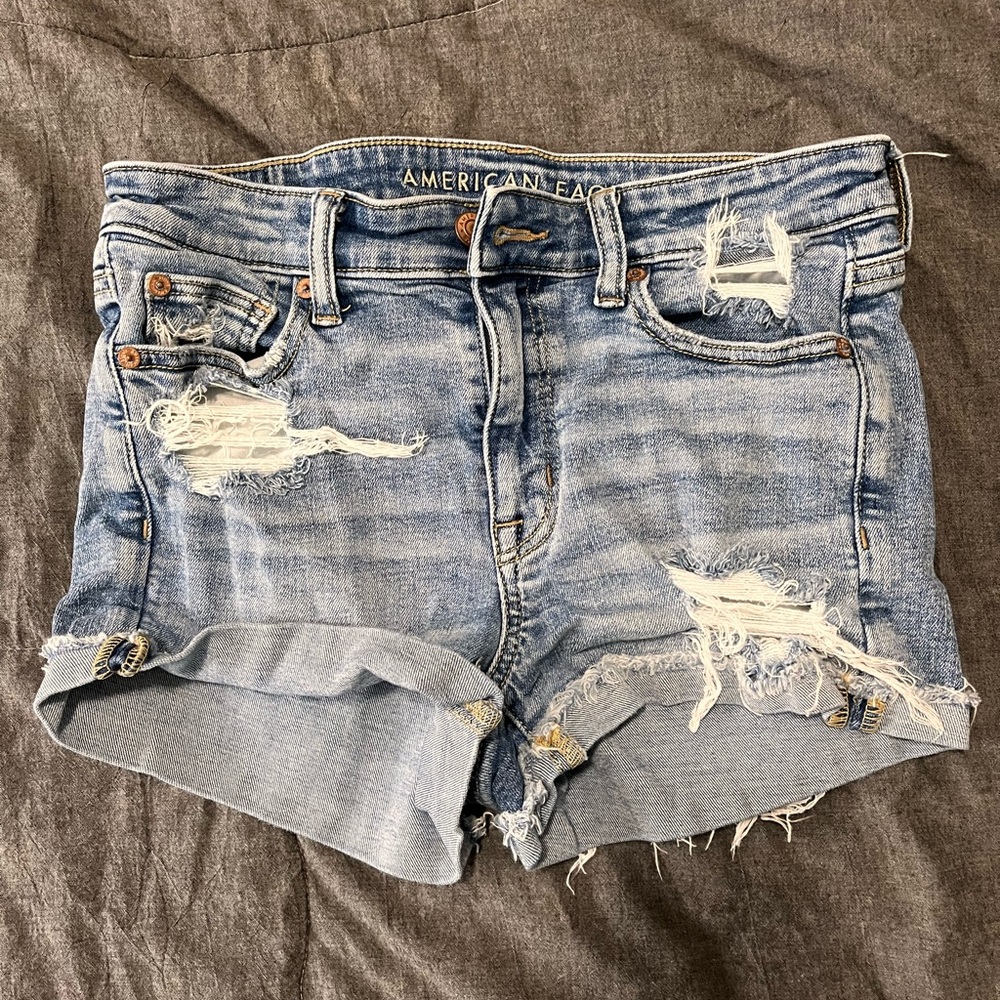 American Eagle Outfitters Light Blue Ripped Jean Shorts